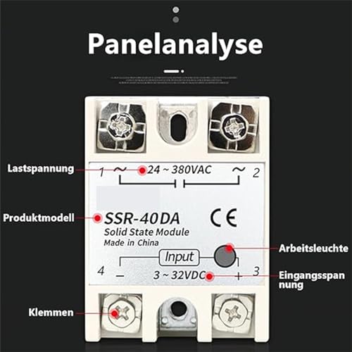 SSR-40DA Solid State Relay Module 2pcs | Solid State Relay 3-32VDC, 24-380VAC Output, 40A Heatsink