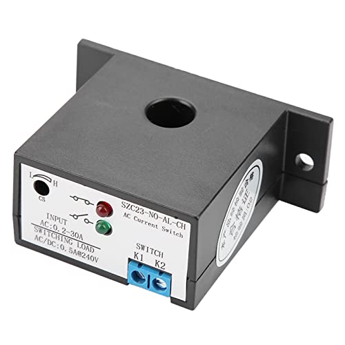 Current Sensing Switch, Adjustable Normally Open AC Detection Monitoring Switch with Self Powered 02 to 30A Range LED Indicator 2000V Isolation for Industrial Equipment ABS 1 Pack