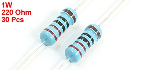 sourcing map 30pcs 1W Power 1% 220 Ohm Axial Line Type Metal Oxide Film Resistor