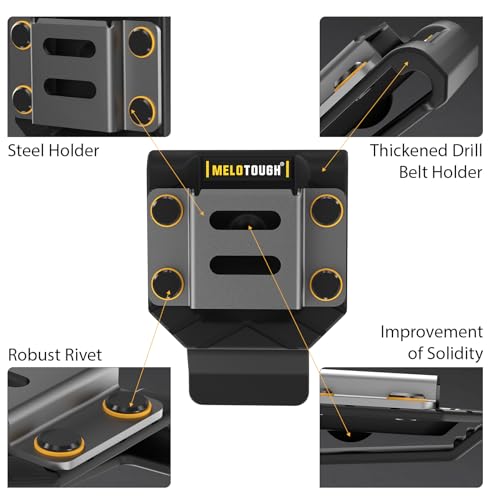 MELOTOUGH Small Tool Pouch with Quick Release Belt Clip,Clip On Tool Belt Pouch with Electrician Tapemeasure Clip,Drill Holder for Tool Belt,Drill Belt Clip,Drill Holster,Tape Measure Holder