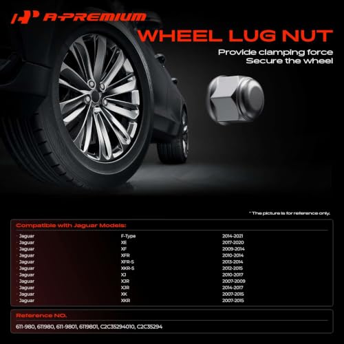 A-Premium Wheel Lug Nuts Compatible with Jaguar XF 2009-2014 XJ XE F-Type XK XKR XFR XFR-S XKR-S XJR Front or Rear Side 10-PC Set