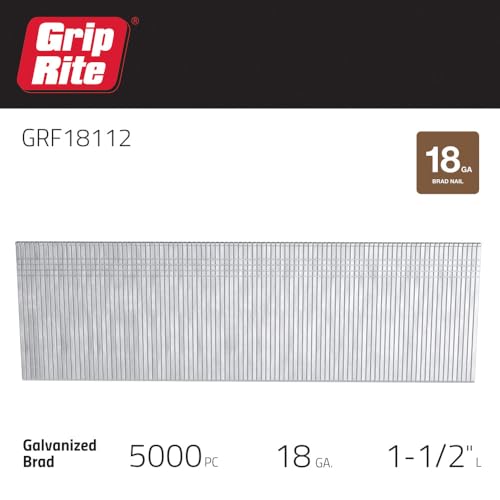 Grip Rite Prime Guard GRF18112 18-Gauge Galvanized Brad Nails 1-1/2-inch (5,000 per Pack), Steel, Flat, Others