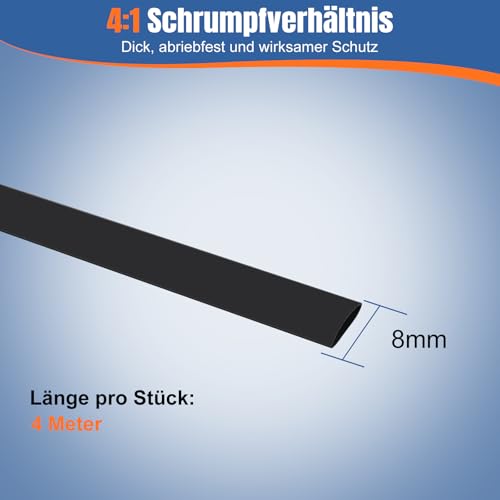 Heat Shrink Tube with Adhesive 4:1 Diameter 8 mm and 4 m Length Waterproof | Heat Shrink Tubing Waterproof Insulation Heat Shrink Tubing for Cable Insulation Marking Cable Bundling Repairs 8mmx4m
