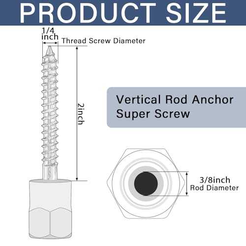 Gisafai 50 Pcs 3/8'' Vertical Threaded Rod Anchor Screw 1/4 x 2'' for Wood