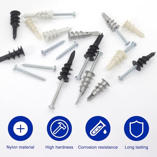 Drywall Anchors and Screws Kit, 320 PCS Self Drilling Wall Anchors and Screws for Drywall,Sheetrock,Hollow Door,Plaster Wall - Zinc Metal & Nylon Plastic Assortment, No Pilot Hole Required