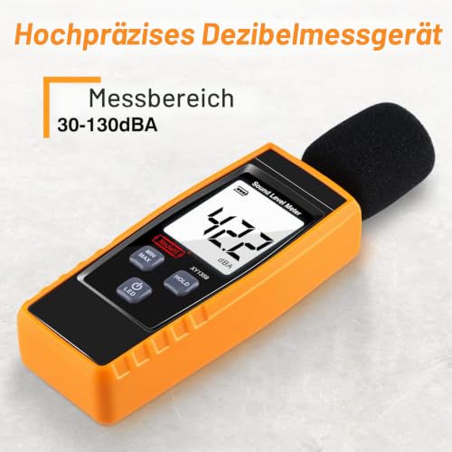 Decibel Meter, Portable dB Meter (Sound Level Meter), Digital Noise Meter, Range 30-130 dB(A) dB Meter, Noise Level Sound Monitor Tester, Yellow
