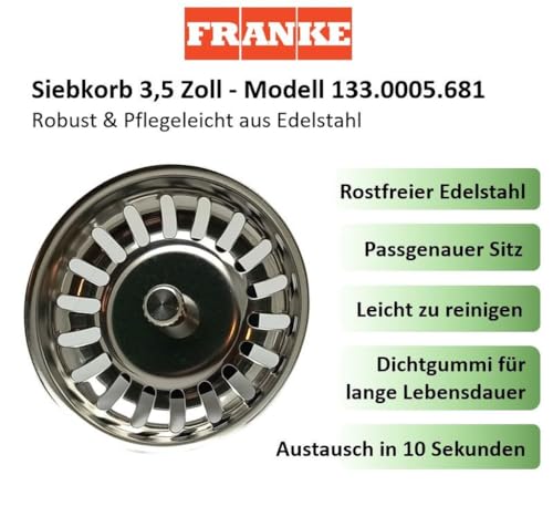 FRANKE Strainer Basket Manual Operation / Waste Basin / 3 1/2 Inch Strainer Basket / from Year of Manufacture 99 / Replacement Part
