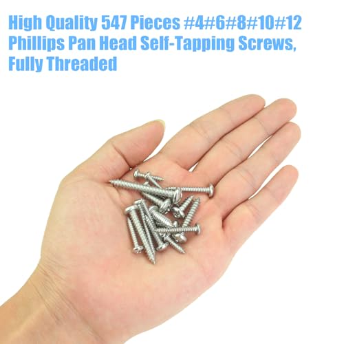 DYWISHKEY 547-Piece Assorted Wood Screws Kit, Self-Tapping, #4-#12 #4#6#8#10#12