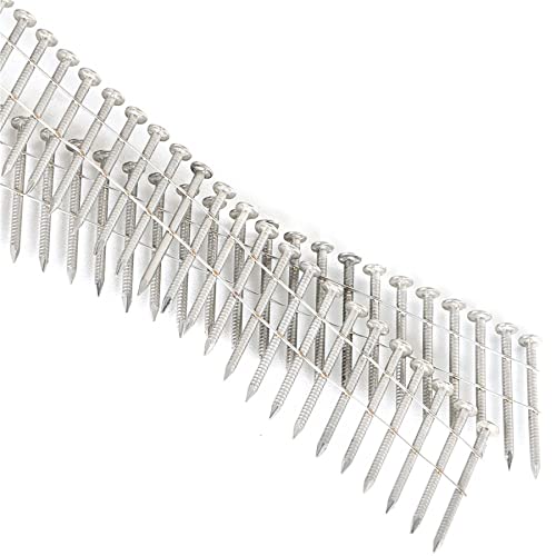 marddpair 1200 Count 1-1/2-Inch x .090-Inch 15-Degree Ring Shank Stainless Steel Siding Nails Collated Wire Coil Nails for Board Siding