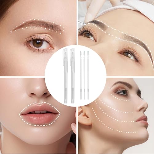 Pack of 2 Skin Markers, Surgical Skin Marker, Permanent Make Up Pen, Tattoo Piercing Positioning Pen, Eyebrow Pen, with 3 Refills, for Eyebrows, Lips, Body Art (White) White