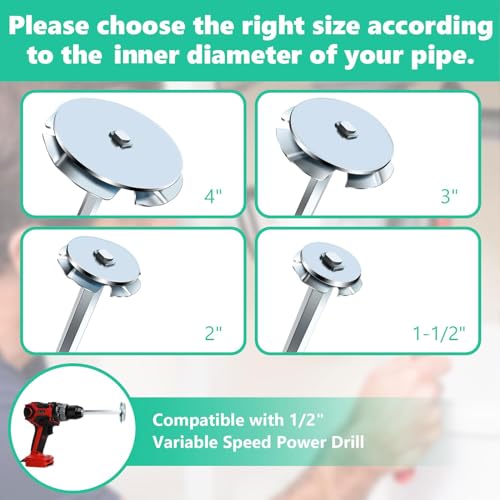 PVC Pipe Reamer, 4Pcs PVC Fitting Saver Tool for Removing SCH 40 from Hub, 1-1/2 In, 2 In, 3 In, 4 In Head, Bit Socket Saver Set for PVC Plumbing, Fits 1/2" Variable Speed Power Drill