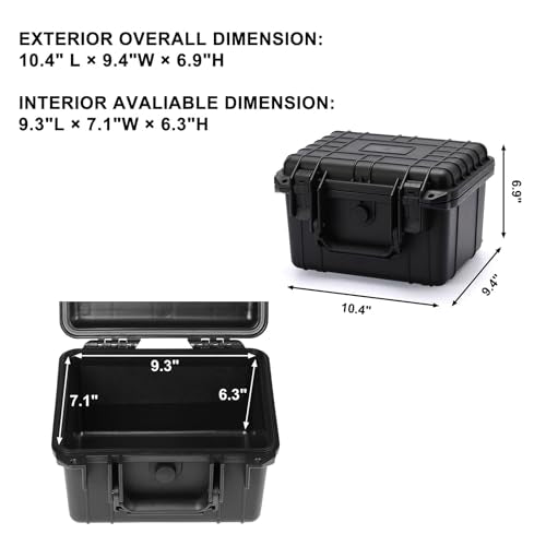 Mayouko Portable Tool Box with Shock- Proof Sponge, Water Proof Grade IP67, Waterproof Hard Case with Foam Insert, Handheld Gimbal Explosion-Proof Box, Waterproof Hard Case, 10.6 x 9.7 x 6.9 inch 10.4"Lx 9.4"Wx 6.9"H