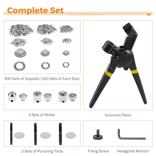 BEAMNOVA 5.5mm 8mm 10mm Heavy Duty Grommet Tool Kit, 900 Supplies Black 5.5mm, 8mm & 10mm (3/16, 5/16 & 3/8 inch)