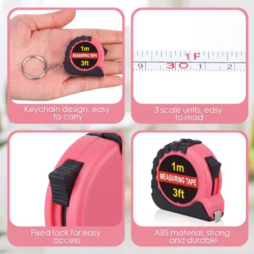 Kanayu 50 Pcs Pcs Mini Measuring Tape with Keychain, 3 ft, Rose Pink