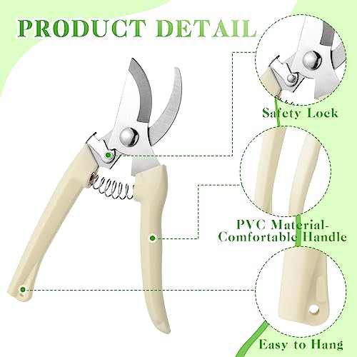 Therwen 12 Pcs Garden Shears Flower Scissors Pruning Shears Floral Garden Clippers Hand Pruners Branch Cutter Gardening Tools for Plants Cutting, Trimming, Fruits Picking (Beige,Bypass) Beige, Bypass