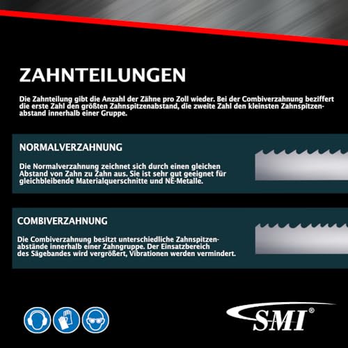 SMI Set of 3 Band Saw Blades Bi-Metal M42 Dimensions 1440 x 13 x 0.65 mm 8/12 ZpZ eg for Femi NG120XL, ABSNG120, 784 XL, 784, Berg & Schmid TBS 102, Alfra, Flott, Metallkraft Saw Band