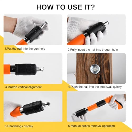 SONEE Concrete Nail Gun Kit, 5 Speed Adjustable Manual Nail Gun for Concrete, Woodworking Decoration Nailer Gun, Wall Fastening Tool (Orange) Orange