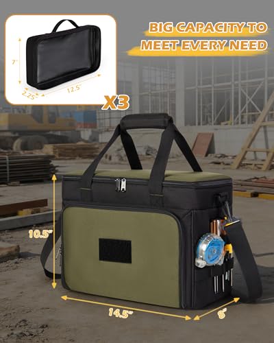 Marscamd 2 Layers Tool Bag with 3 Clear Window Removable Cases Black/Green