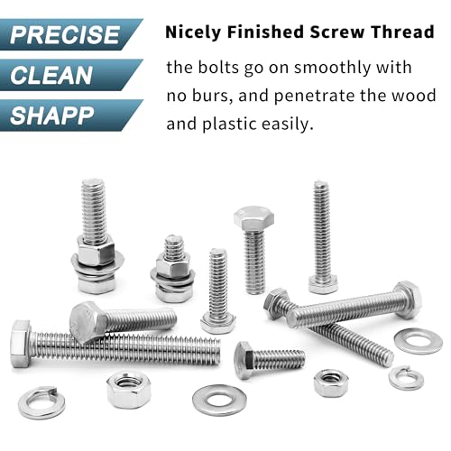 Stainless Steel Hex Head Nuts and Bolts Assortment Kit, 246PCS 1/4-20, 5/16-18, 3/8-16 Assorted Nuts Bolts and Flat & Spring Lock Washer with Box