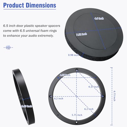 6.5 Solid Speaker Spacer with Foam Ring Adapter Self-Adhesive,Universal Door Speaker Mounts Bracket Easy Installation