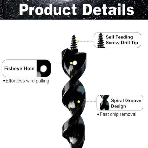 DECKRKAT 54" Flexible Installer Drill Bit - 1" Auger with Fish Eye Hole & Anti-Slip 3-Flat Shank for Wire Pulling Through Walls, Ceilings, Sidewalks. 54X1"