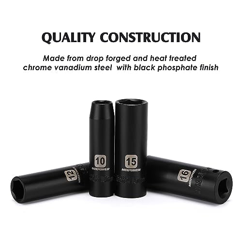 MIXPOWER 3/8" Drive Deep Impact Socket Set, 6 Point, 31 Piece SAE and Metric Socket Set, 7-22mm, 5/16"-1", Cr-V Steel Mechanic Socket Set 9/32" - 1" (Deep)