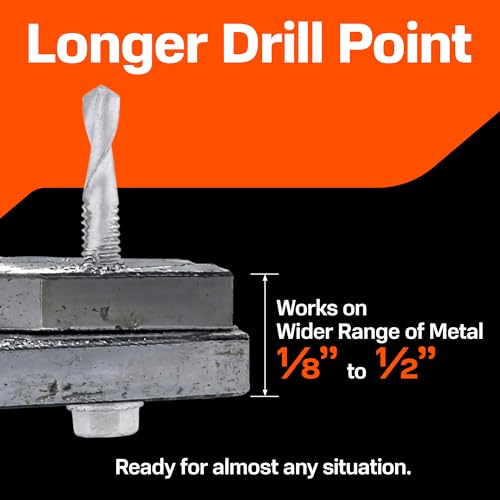 SUNKIN 192PCs Self Tapping Screws for Metal, Hex Head #12 x 1-1/2 Inch, Self Drilling for Thick Steel, Less Effort Installation, Long Lasting Anti Rust Coating #12 x 1-1/2 inch (192pcs)