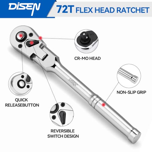 DISEN 6 Piece Flex-Head Ratchet Wrench Set with EVA Storage Case 72t Flex-head Ratchet 6pcs