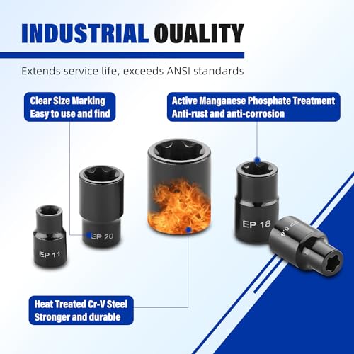 AKM 19PCS External Torx Plus Socket Set,6 Point EP Socket EP4-32 with 1/2’’ 3/8’’ 1/4'' Dr. EP8.8 compatible with Tesla, E-Torx Star Torque Sockets Set, Cr-v steel with High Impact Storage Case