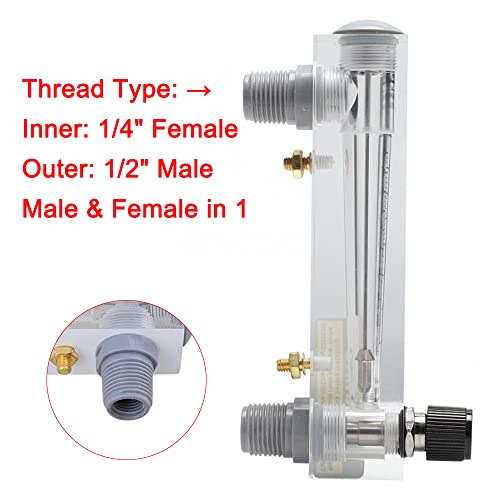Panel Type Water Flow Meter, 0.5-5 GPM & 2-18 LPM Acrylic Liquid Flowmeter with Adjustable Knob for Water Industrial Equipment (1/2" External Thread, 1/4" Internal Thread)