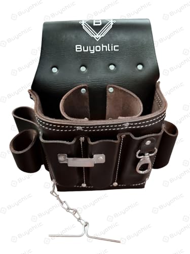 Electrician Tool Pouch Bag, Professional Multi-Pocket Organizer I Top Grain Leather (Brown) Bronze
