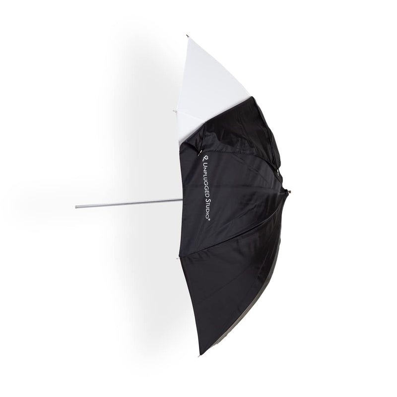 UNPLUGGED STUDIO 33" Convertible Umbrella – White Reflective/Shoot-Through with Satin Fabric and Fiberglass Ribs for Studio Flash and Speedlite Lighting - UN-053
