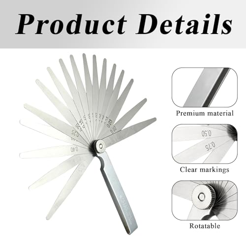 17-Blade Feeler Gauge Stainless Steel, 0.02-1.00 mm Metric Feeler Gauge, Spark Plug Gauge, High Precision Measuring Tool, Valve Gauge Gap Wide Feeler Gauge for Measuring Piston Rings Brake Bands Gaps