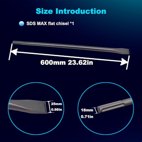 24-Inch SDS Max Flat Chisel, 1 Inch Alloy Steel, Ideal for Concrete Demolition, Tile Removal 24" x 2"