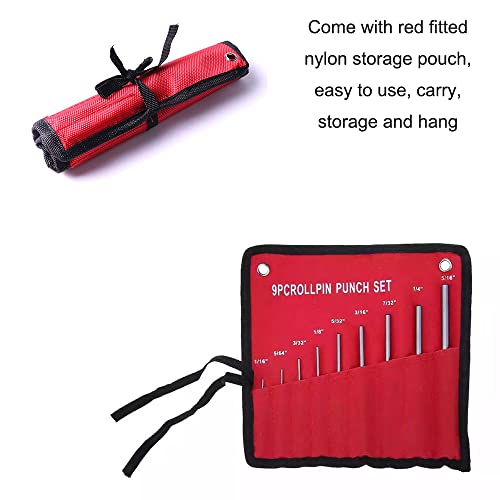 Punch set, Roll pin punch set with hammer +storage pouch+bench block,Roll pin starter punch1/8,5/64,3/32,1/6,5/32,3/32,7/32,1/4,5/16[9pc] GREY
