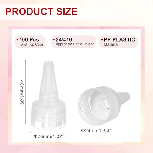 PATIKIL 24/410 Twist Top Caps, 100Pcs Plastic Squeeze Bottle Replacement Caps with Foam Gasket for Paint Lids Glue Dispensing DIY Crafts, Clear