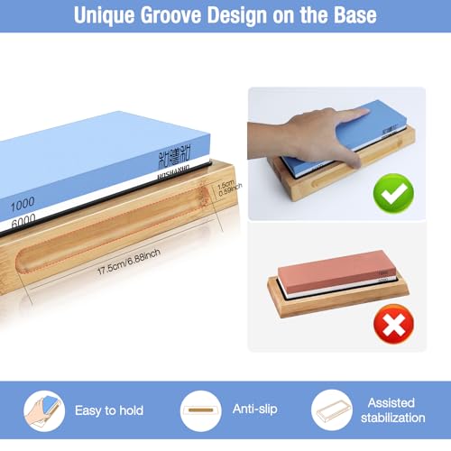 HOSHANHO Knife Sharpening Stone Set, Double-Sided Grit 1000/6000 Whetstone