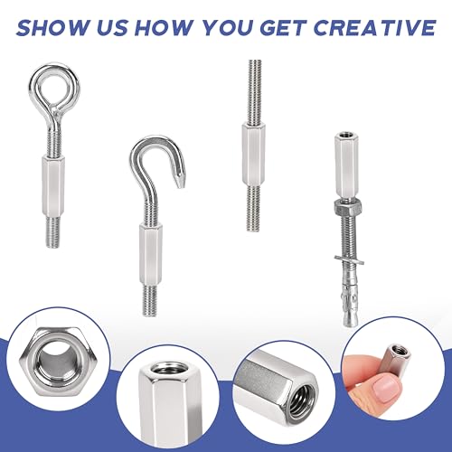 304 Stainless Steel Metric hex Coupling Nuts M8 x 1.25-Pitch 24mm 32 Pcs M8x1.25x24MM