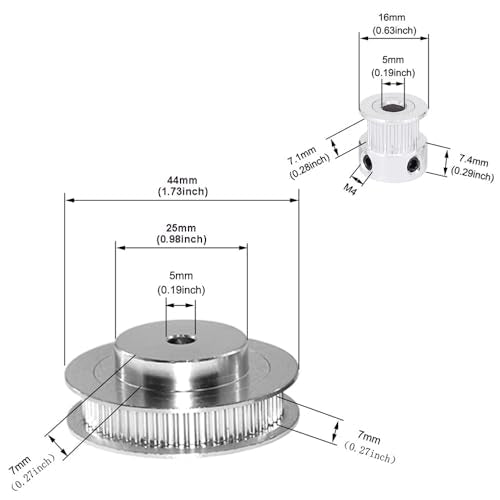 2Kit 2GT Synchronous Wheel 20&60 Teeth 5mm Bore Aluminum Timing Pulley with 2pcs Length 200mm Width 6mm Belt (20-60T-5B-6) 20-60T-5B-6