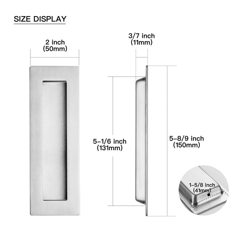 Ravinte Sliding Closet Door Handles Flush Pulls Recessed Finger Pulls for Sliding Barn Door Sqaure Cabinet Handles Stainless Steel (Brushed Nickel, 150mm, 4 Pack) Brushed Nickel