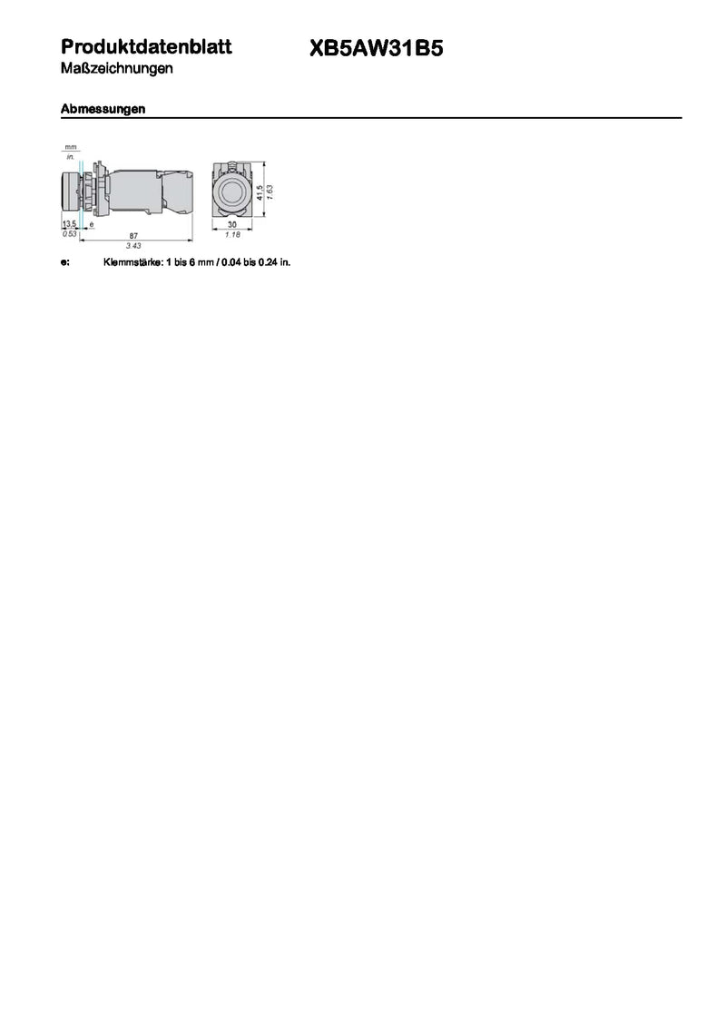 Schneider Electric XB5AW31B5 Illuminated Pushbutton, Electrical Switches, 24V, 50 Hz/60 Hz, White | 22 mm, universal LED, smooth dome, 1S + 1Ö, 24 V ACDC, plastic, white