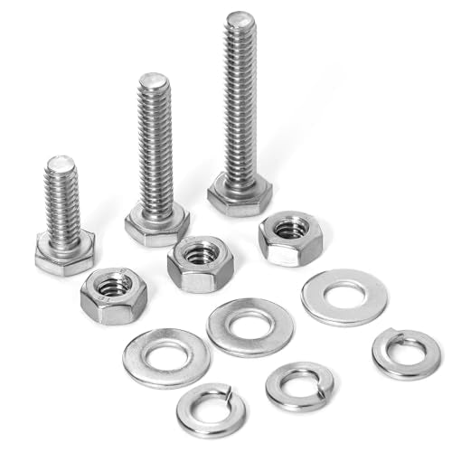 1/4-20 Hex Bolts Screws Hex Nuts Flat Washers Lock Washer Kit, Stainless Steel 304, Fully Threaded Hex Bolt 1/4-20 x 1/2" 3/4" 1" 1-1/4" 1-1/2" 1-3/4" 2" Length