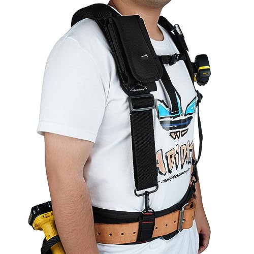 KUNN Tool Belt Suspenders Padded & 4-Piece Leather Tool Belt Suspender Loops