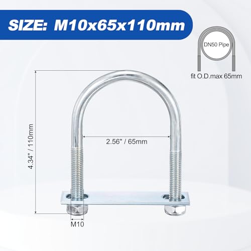 METALLIXITY U Bolts 4Set M10x65x110,Round U Bolt Kits Carbon Steel U Clamp M10x65x110mm 4