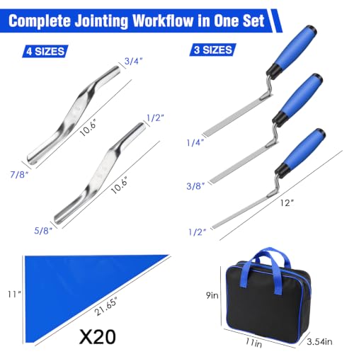 7-Size Brick Jointing Tools & 20 Pcs Masonry Mortar Grout Bags Kit