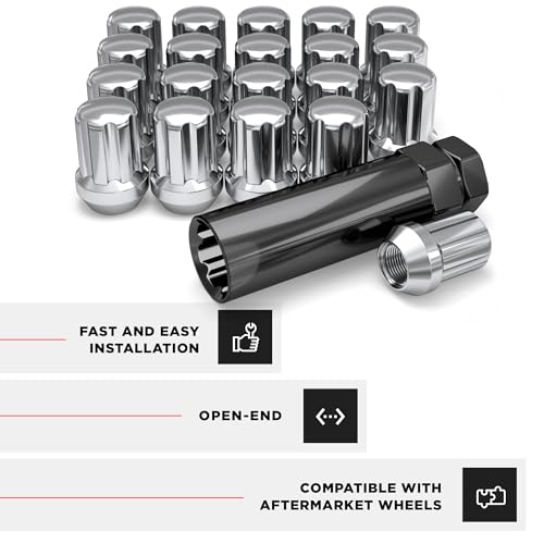 White Knight M12x1.50 Seven Spline Acorn Lug Nut with Key for Select AFTERMARKET or Factory Wheels with Regular 0.90" Diameter Seating (Triple Layer Chrome Plated) - 3807D-20AM (20 Pack) 7 Spline Standard Seating
