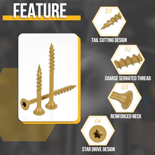 DTGN 500Pack #9x1-1/2 Deck Wood Screws kit Carbon Steel Tan #9x1-1/2" 500