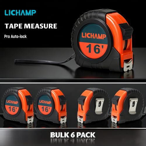 Lichamp 6 Pack 16ft Tape Measure Retractable 3/4in with 1/8 Fractions