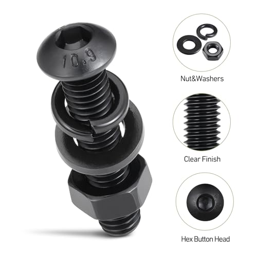 655PCS M6 Bolt Assortment Kit, M6 x 10/12/14/16/20/25/30/35mm Button Head Hex Socket Cap Screws Nuts Bolts Washer Assortment Kit 10.9 Grade Alloy Steel Black Oxide M6 655PCS Button Black