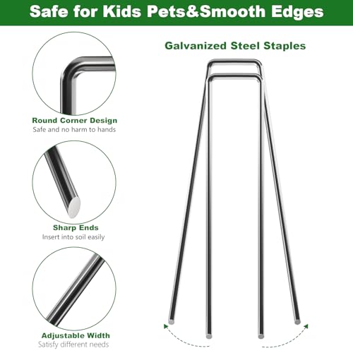 AMAGABELI 8 Inch 200 Pack Galvanized Landscape Staples 11 Gauge + 5.8oz 3ft x 50ft Weed Barrier